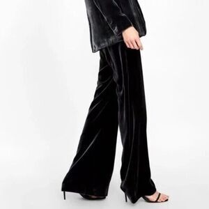 Zara Velvet High Waist Straight Wide Leg Pants Womens Large NWT Y2K 90s Gothcore